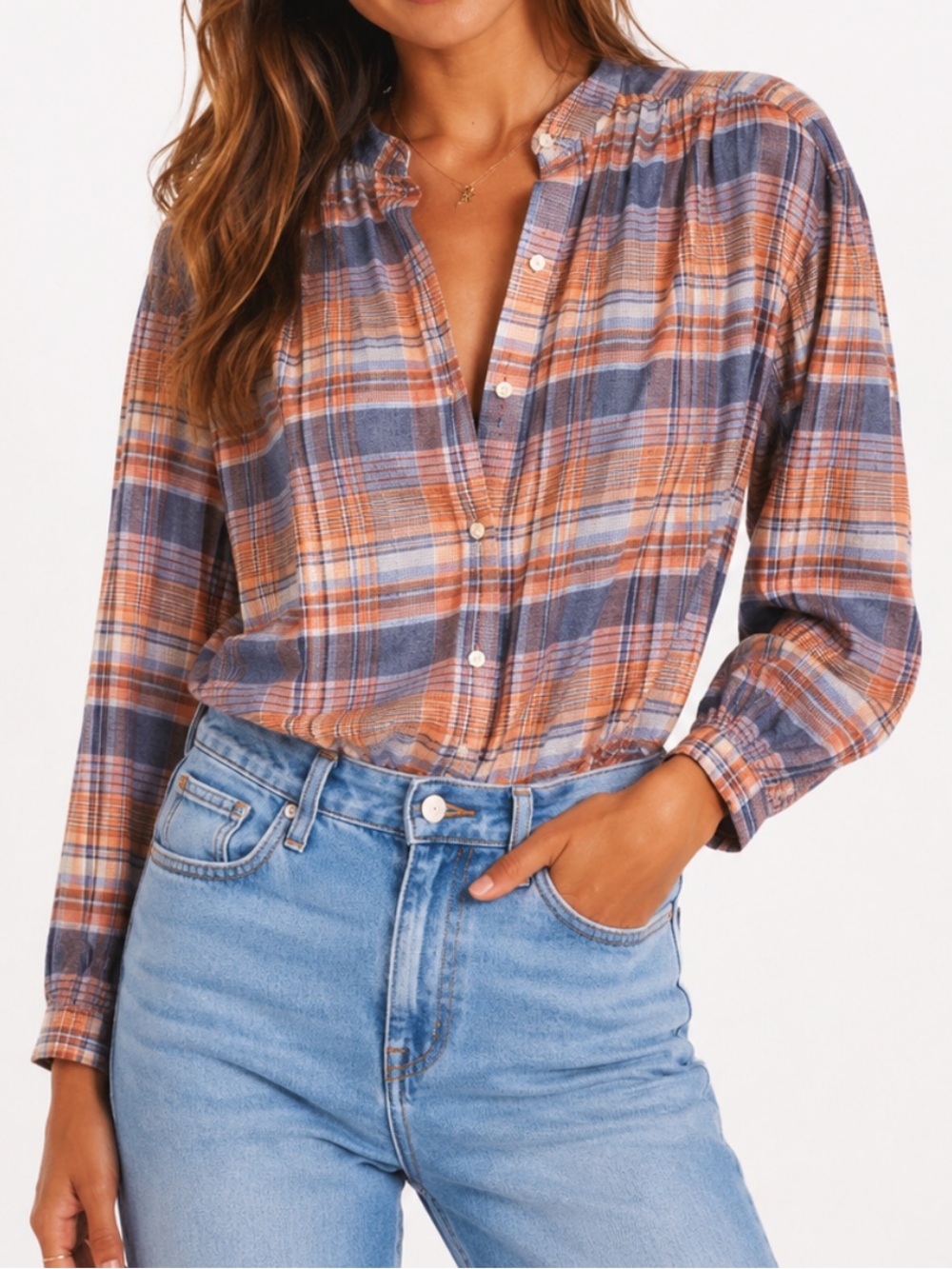 Trovata - Lily Button Down Blouse Plaid NWT
